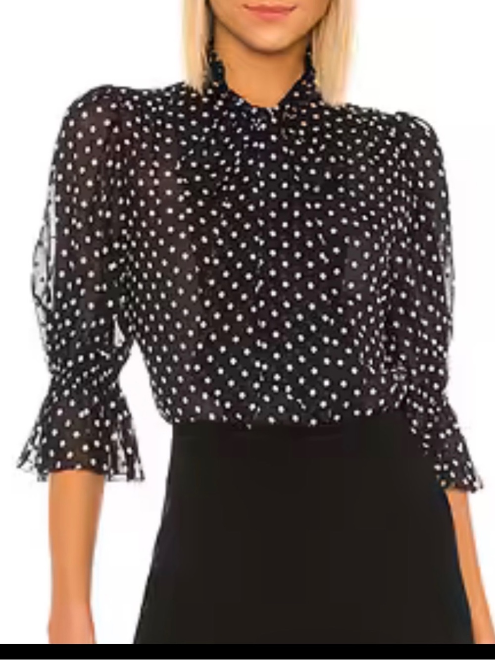 Alexis Black Polka Dot Tie-Neck Blouse NWOT